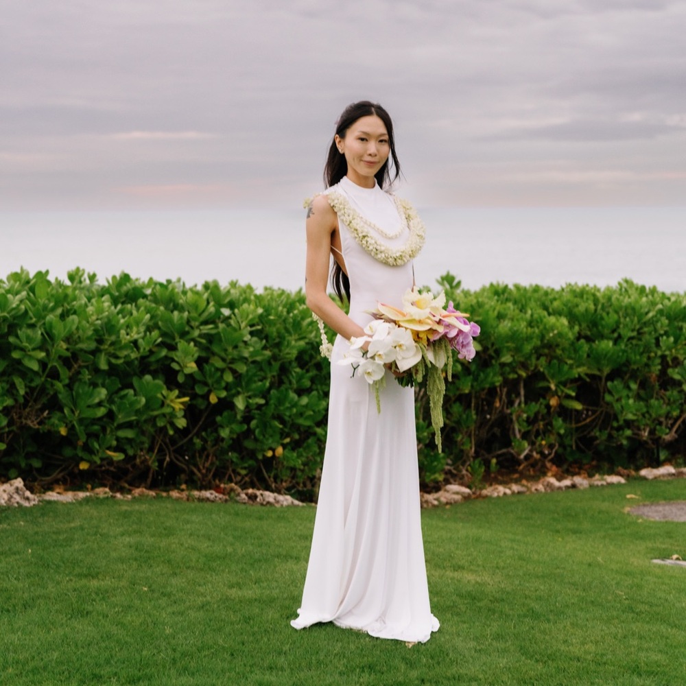 Christopher Esber White Open-Back Halter Wedding Gown